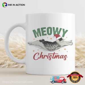 Meowy Christmas Stretching Cat Coffee Cup