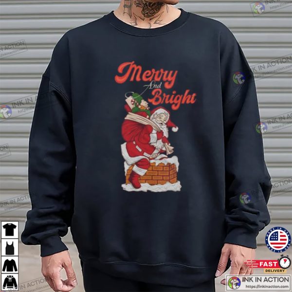 Merry And Bright Santa Claus Presents Vintage Christmas Shirt