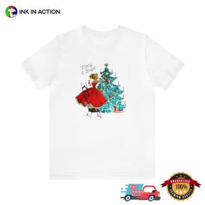 Merry And Bright Vintage Christmas Girl Decorating Tree T-shirt