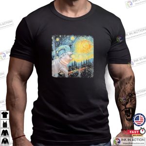 Moo Deng Starry Night Funny Van Gogh Art T-shirt