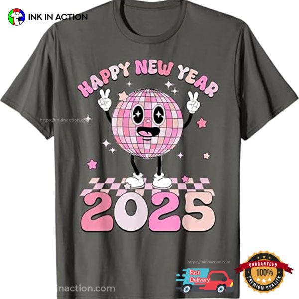 New Year’s Eve 2025 Disco Ball Retro Happy New Year Pink T-Shirt