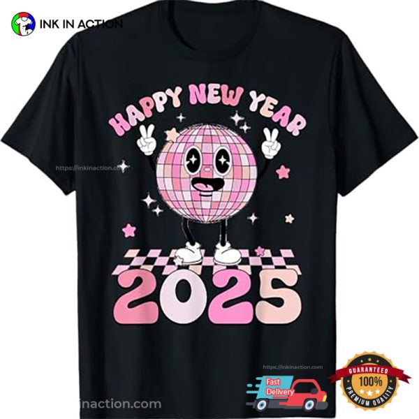 New Year’s Eve 2025 Disco Ball Retro Happy New Year Pink T-Shirt