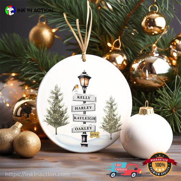 Personalised Sign Post With Family Name Christmas Tree Ornament