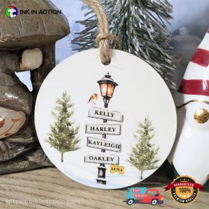 Personalised Sign Post With Family Name Christmas Tree Ornament