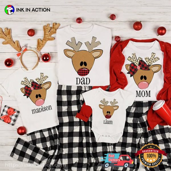 Personalized Name Christmas Family Deer Matching T-shirt