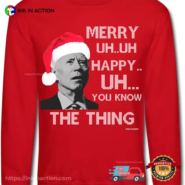 Pesky Patriot Joe Biden Merry UH UH Ugly Christmas Sweater