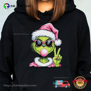 Pink Grinch Blowing Bubble Funny Christmas T-shirts