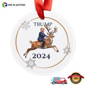 President Trump Riding Deer 2024 Christmas Ornament