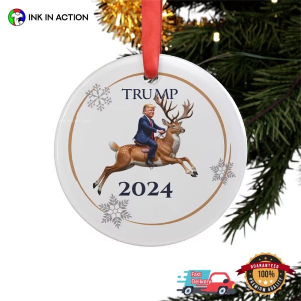 President Trump Riding Deer 2024 Christmas Ornament