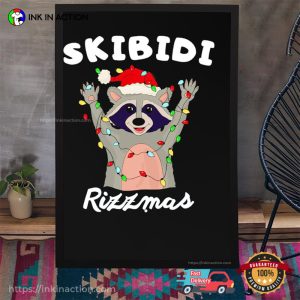 Raccoon Skibidi Rizzmas 2024 Funny Christmas Wall Art