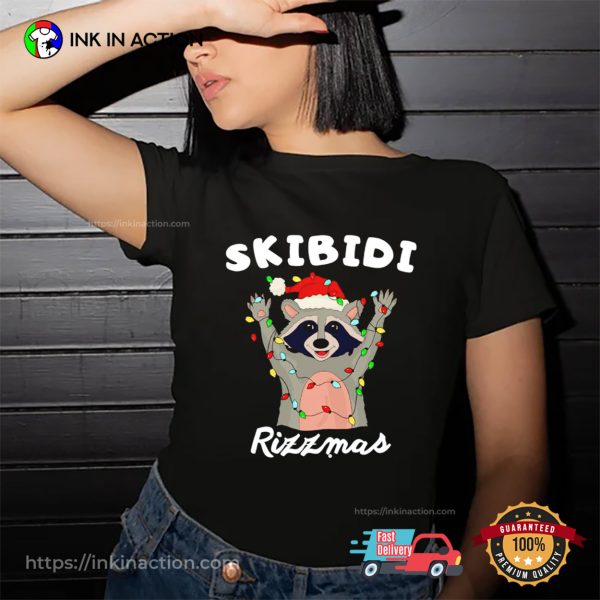 Raccoon Skibidi Rizzmas 2024 Funny Christmas Tees