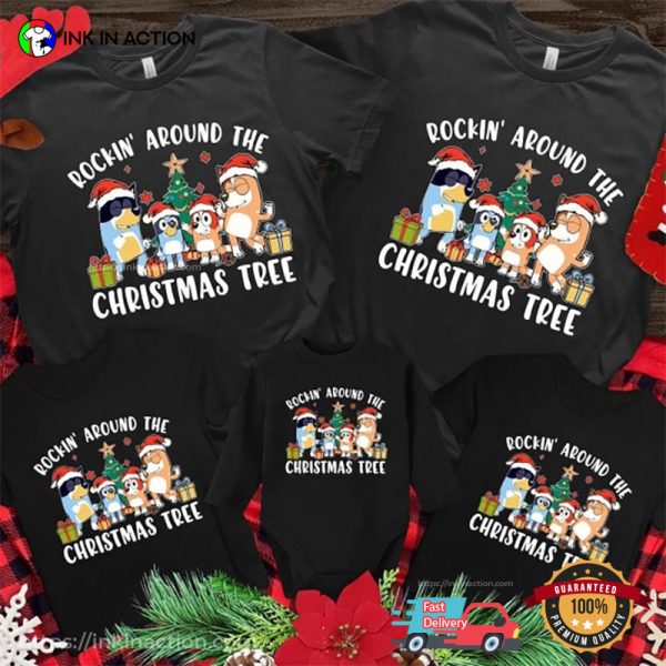 Rockin’ Around The Christmas Tree Bluey Xmas T-shirt