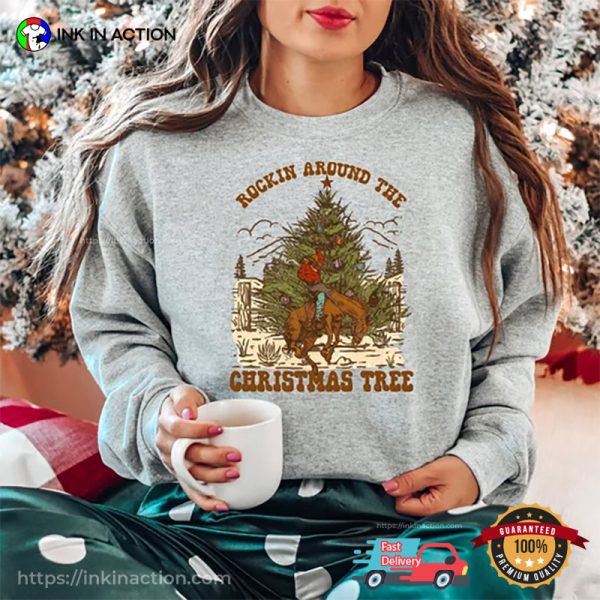 Rockin Around The Christmas Tree Cowboy Rodeo Shirt