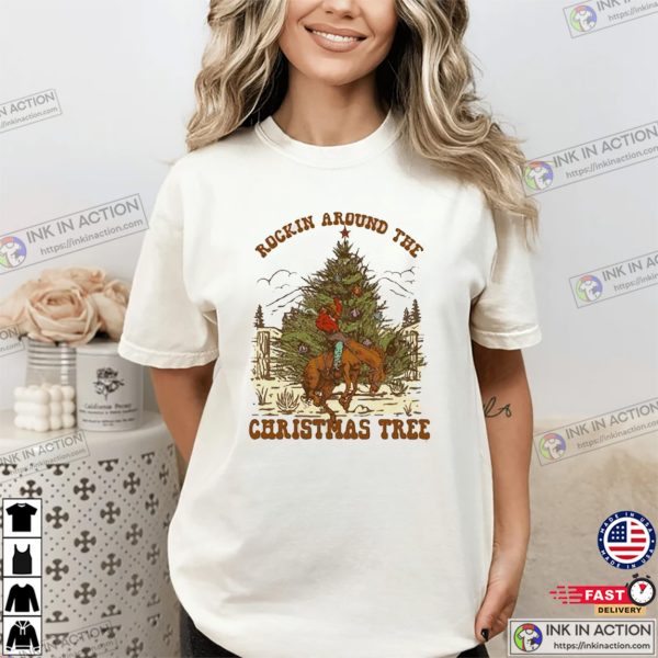 Rockin Around The Christmas Tree Cowboy Christmas Comfort Colors T-shirt