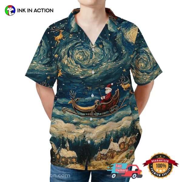 Santa Starry Night Van Gogh Hawaiian Shirt