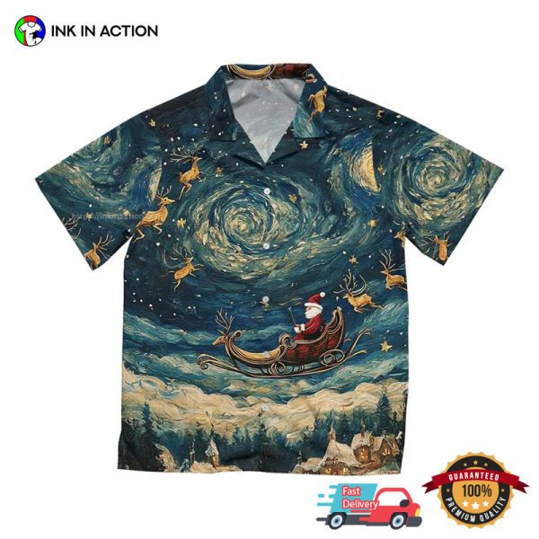 Santa Starry Night Van Gogh Hawaiian Shirt