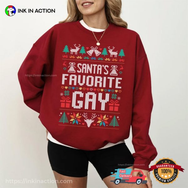 Santa’s Favorite Gay LGBTQ Pixel Ugly Christmas Sweater