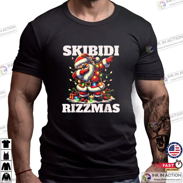 Skibidi Rizzmas Cool Santa Claus Funny Xmas Tee Shirts