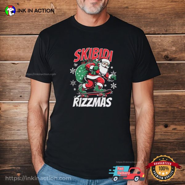 Skibidi Rizzmas Skibidi Christmas Santa Skateboarding Shirt