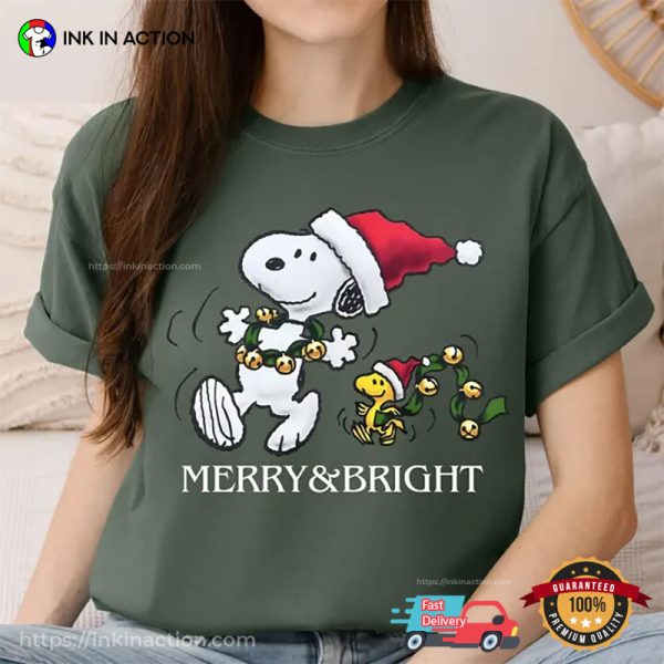 Snoopy Dog Merry And Bright Christmas Comfort Color Shirt