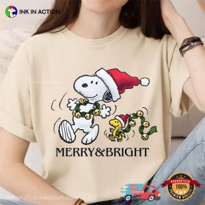 Snoopy Dog Merry And Bright Christmas Comfort Color Shirt 3