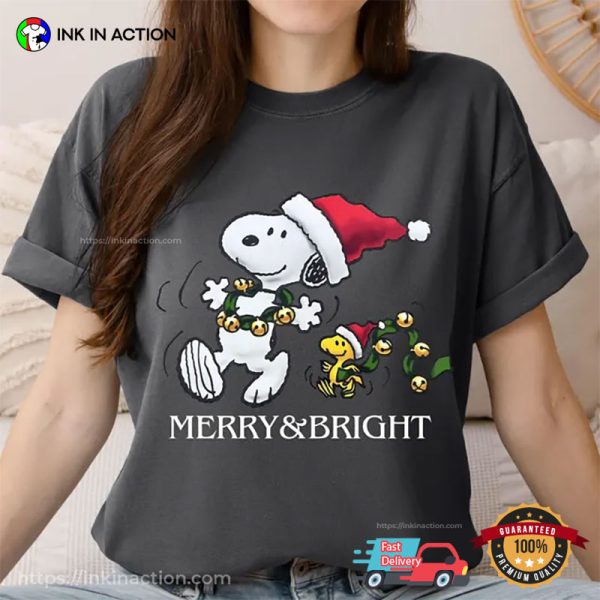 Snoopy Dog Merry And Bright Christmas Comfort Color Shirt