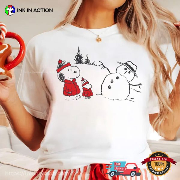 Snoopy Peanuts And Snowman For Merry Christmas Shirt