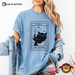 Tarot Cat The Lovers Card Comfort Colors T shirt 4