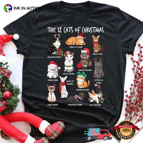 The 12 Cats Of Christmas Adorable Cats T-shirt