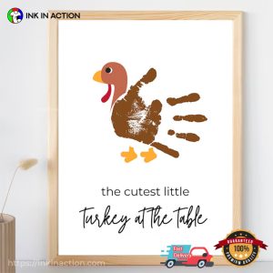 The Cutest Little Turkey At The Table Handprint Art Poster