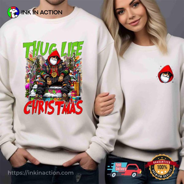 Thug Life Christmas Funny Cool Santa Claus 2-Sided T-shirt