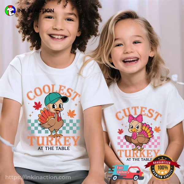 Turkey At The Table Boy And Girl Thanksgiving Kids Matching T-shirt