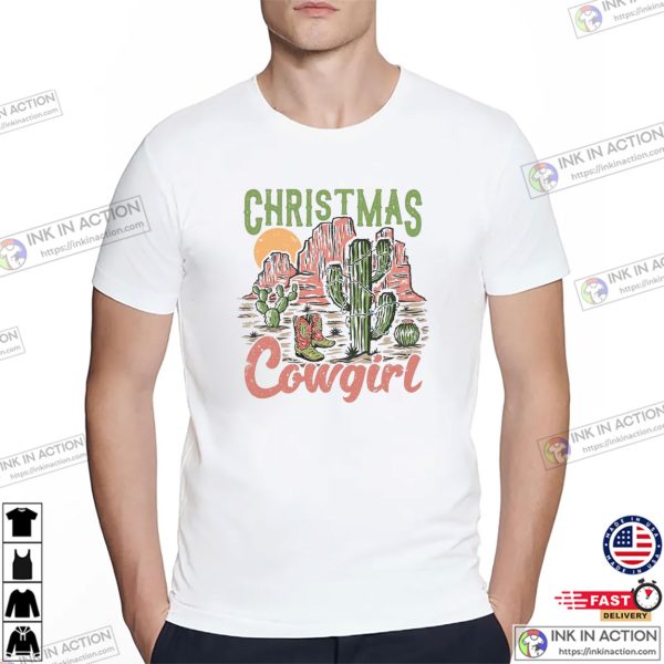 Western Christmas Cowgirl Retro Holiday T-shirt