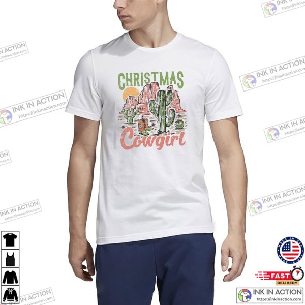 Western Christmas Cowgirl Retro Holiday T-shirt