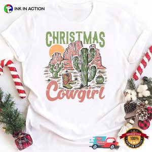 western christmas Cowgirl Retro Holiday T shirt 4