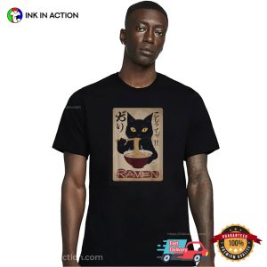 Black Cat Eating Ramen Graphic Tee