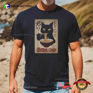 Black Cat Eating Ramen Graphic Tee