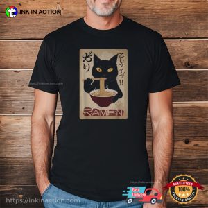 Black Cat Eating Ramen Graphic Tee 3