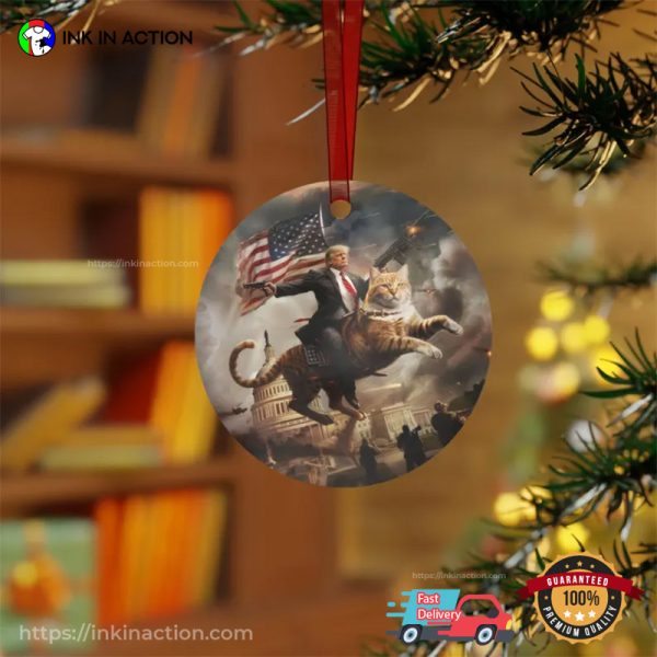 Cat Donald Trump Fight For America Funny Christmas Ornament