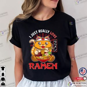 Cat Love Ramen Anime Cute Kawaii Tee