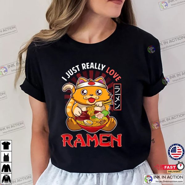 Cat Love Ramen Anime Cute Kawaii Tee