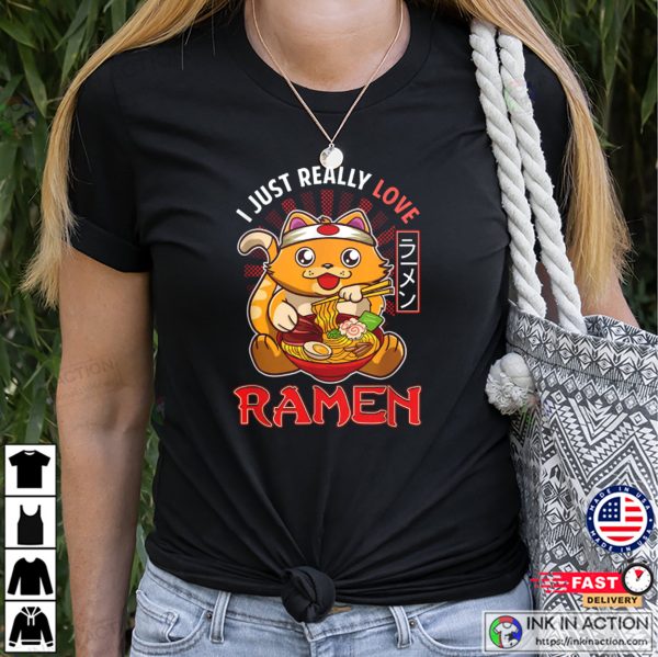 Cat Love Ramen Anime Cute Kawaii Tee