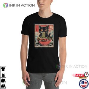 Cat Ramen Japanese Funny Graphic Tee