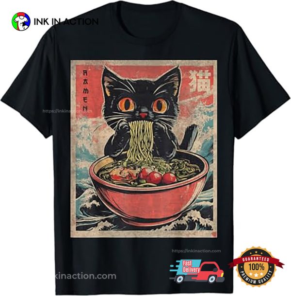 Cat Ramen Japanese Funny Graphic Tee