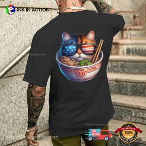 Cool America Flag Cat Ramen T-shirt