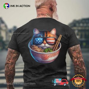 Cool America Flag Cat Ramen T shirt 2