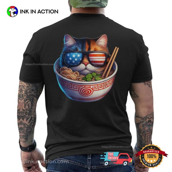 Cool America Flag Cat Ramen T-shirt