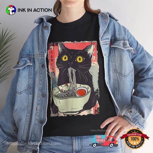 Cute Cat Ramen Noodle Japanese Style Shirt