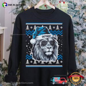 Detroit Football Cool Lion Mascot Ugly Christmas T shirt 3