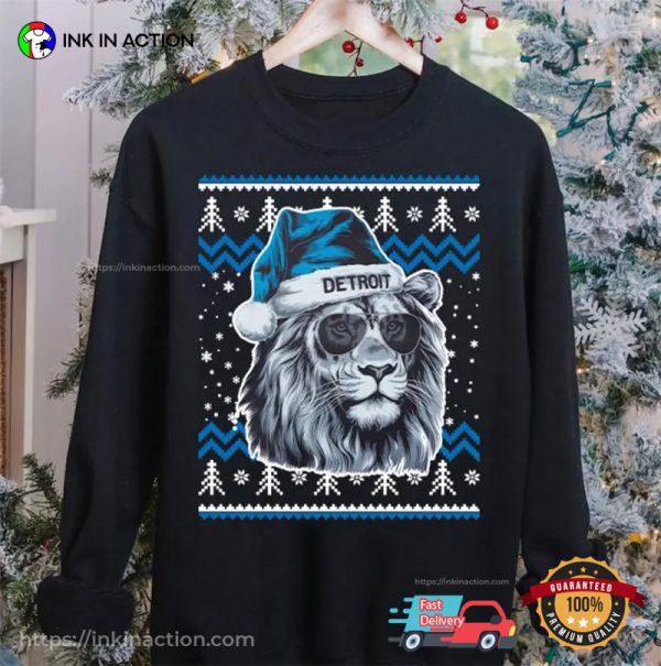 Detroit Football Cool Lion Mascot Ugly Christmas T-shirt